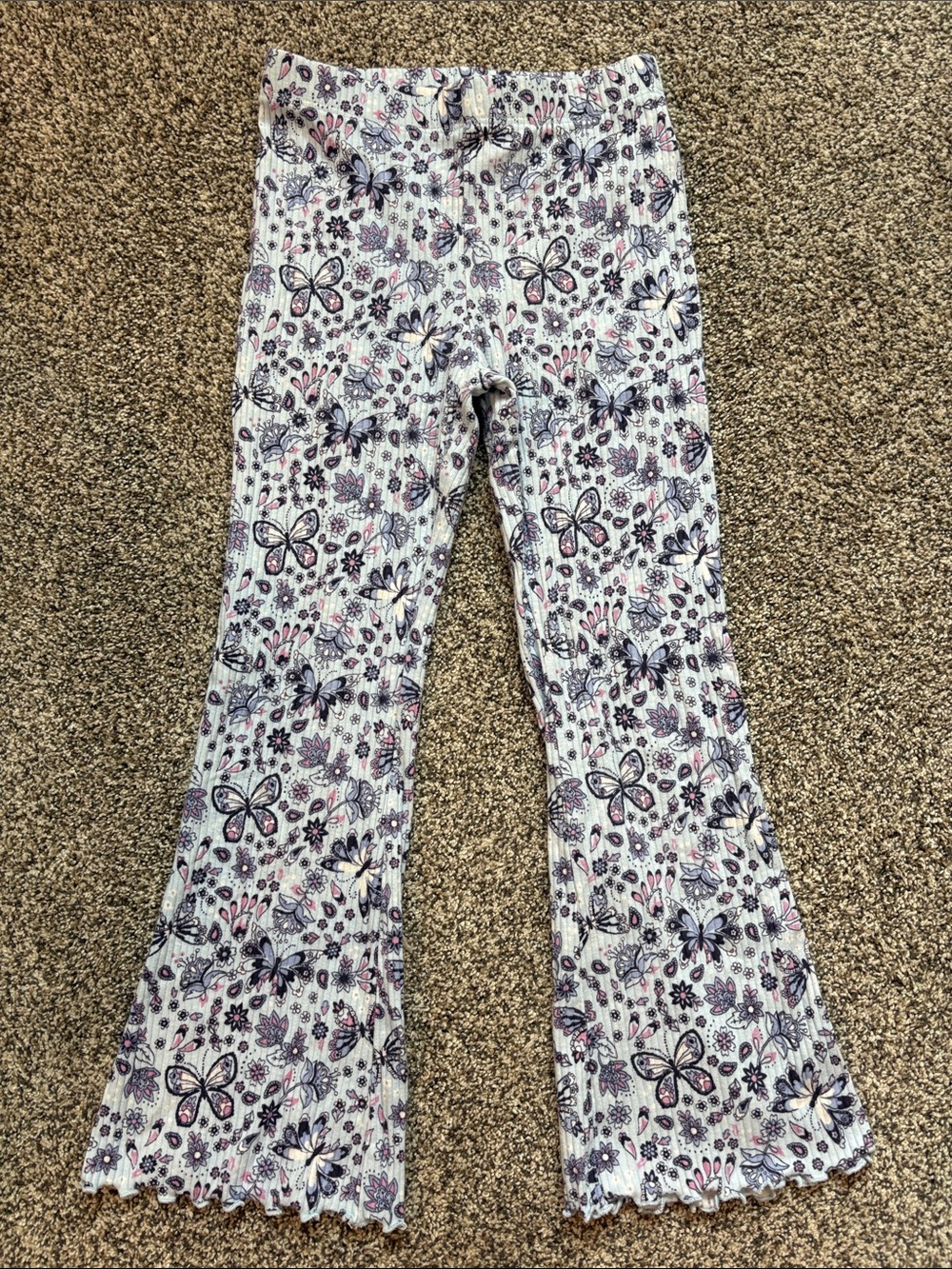 jumping beans White Floral & Butterfly Ribbed Flare Leggings